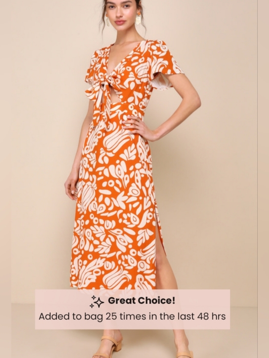 Lulus Dresses & Skirts - Lulus Orange & White Floral Tie-Front Midi Dress
